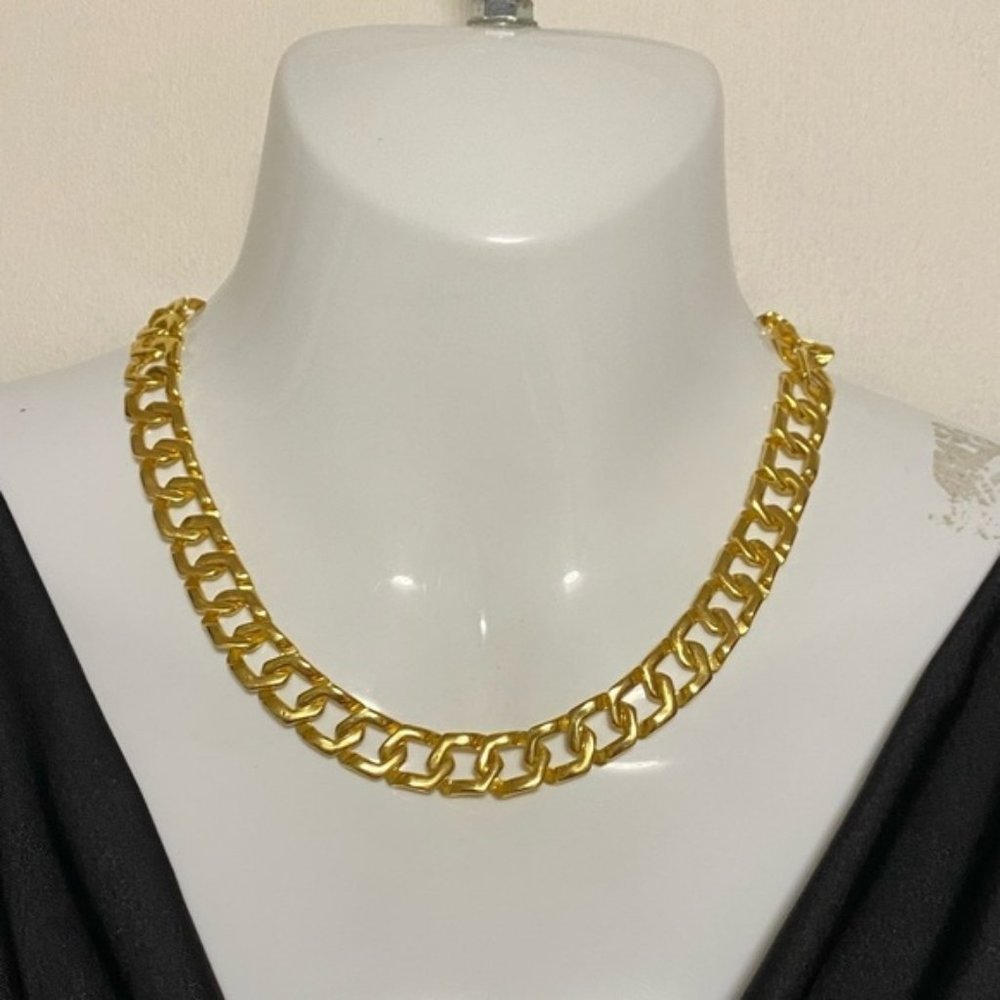 GOLD Tone Hexagon Link Chain Fashion Necklace Snap Lock Clasp 18